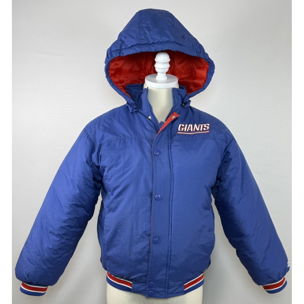New York Giants Puffer NFL Reebok Hoodie Full Zip Blue Jacket Youth Med 10-12